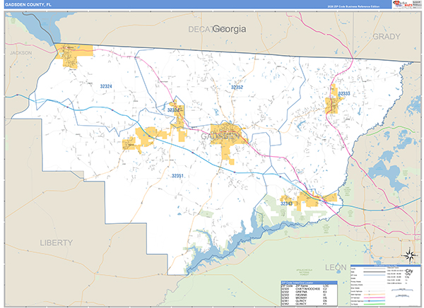 Gadsden County, FL Zip Code Wall Map