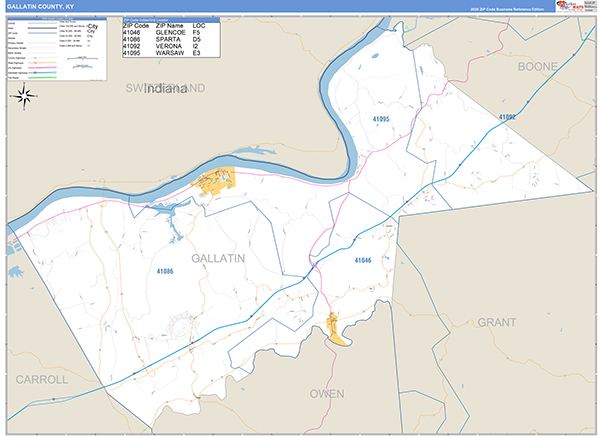 Gallatin County, KY Zip Code Map