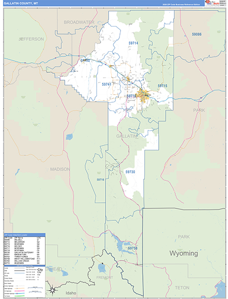 Gallatin County, MT Zip Code Wall Map