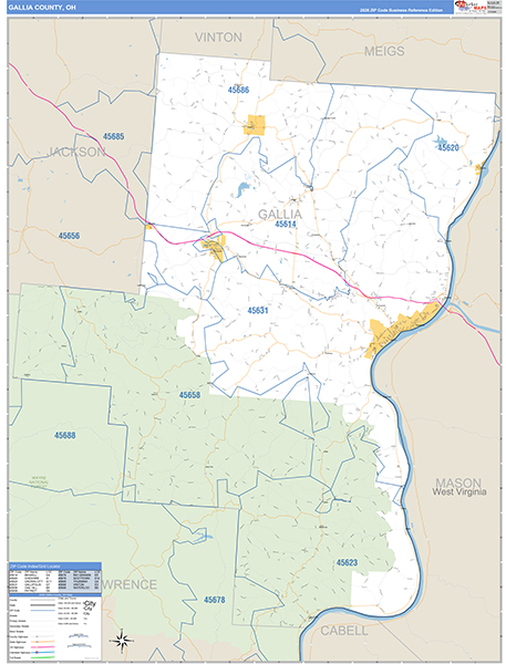 Gallia County, OH Zip Code Wall Map