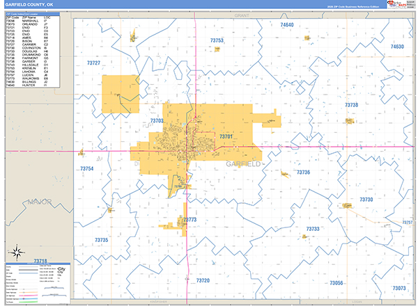 Garfield County, OK Zip Code Wall Map