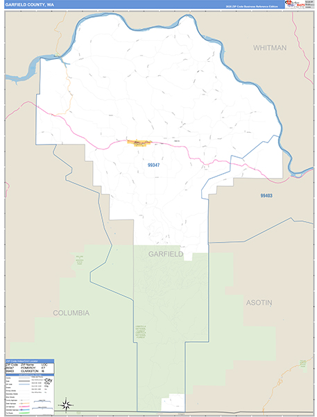 Garfield County, WA Wall Map Basic Style