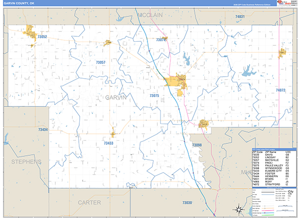 Garvin County, OK Carrier Route Wall Map