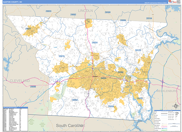 Gaston County, NC Zip Code Map
