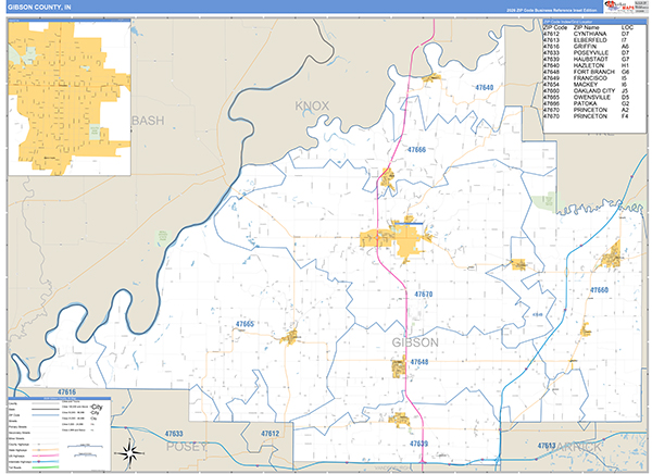 Gibson County, IN Zip Code Map