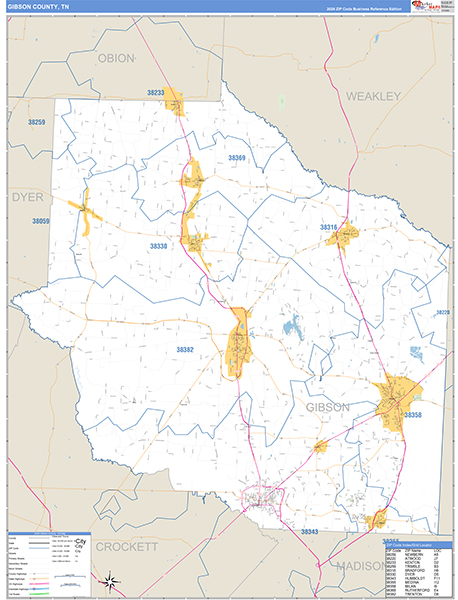 Gibson County, TN Zip Code Map