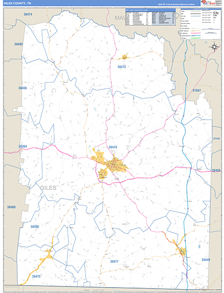 Giles County, TN Zip Code Map