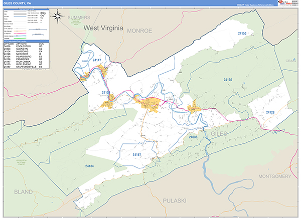 Giles County, VA Zip Code Map