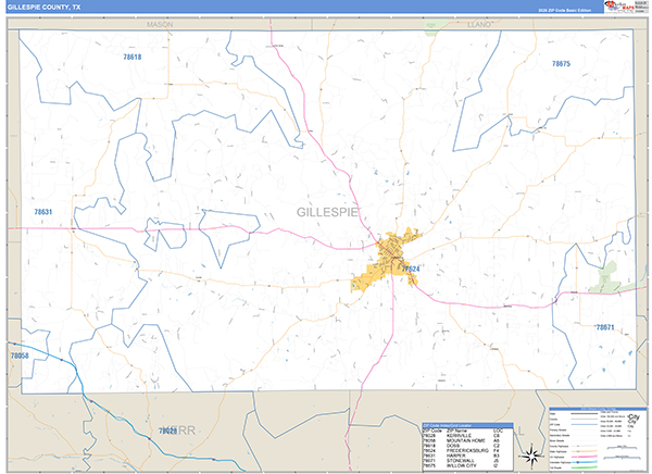 Gillespie County, TX Zip Code Map