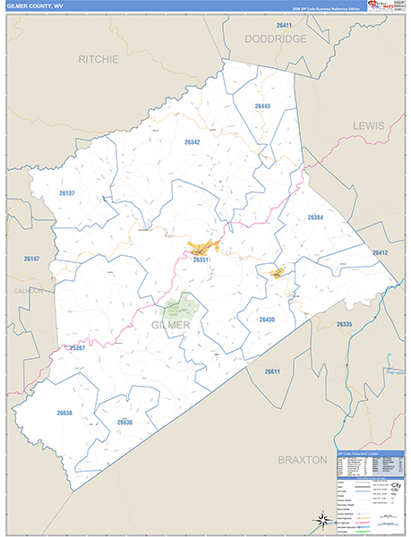 Gilmer County, WV Zip Code Map