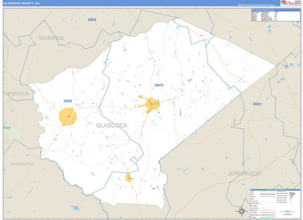 Glascock County, GA Zip Code Wall Map