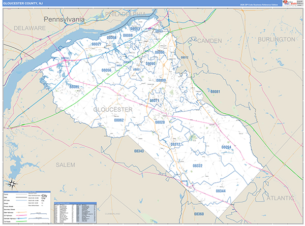 Gloucester County, NJ Zip Code Map