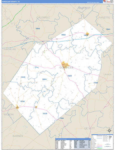 Gonzales County, TX Zip Code Map