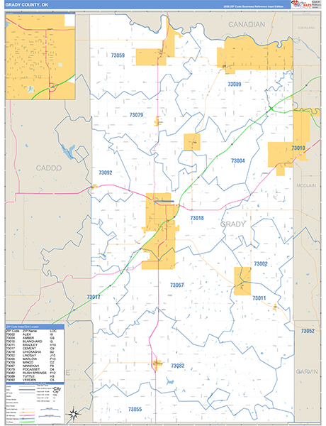 Grady County, OK Carrier Route Wall Map