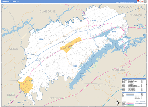 Grainger County, TN Zip Code Map