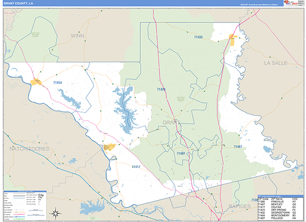 Grant Parish (County), LA Wall Map Basic Style