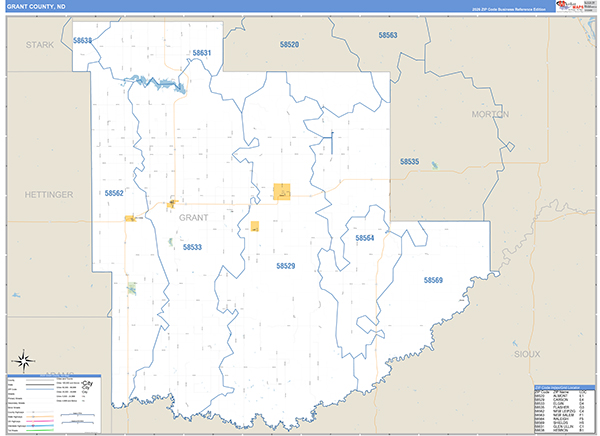 Grant County, ND Wall Map Basic Style