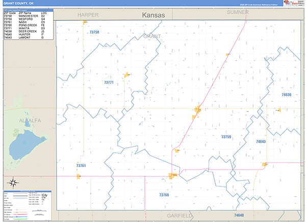 Grant County, OK Carrier Route Wall Map