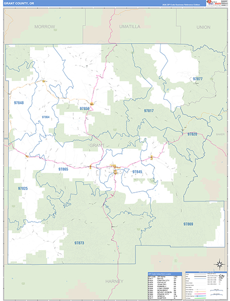 Grant County, OR Zip Code Wall Map