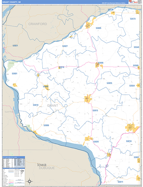 Grant County, WI Zip Code Wall Map