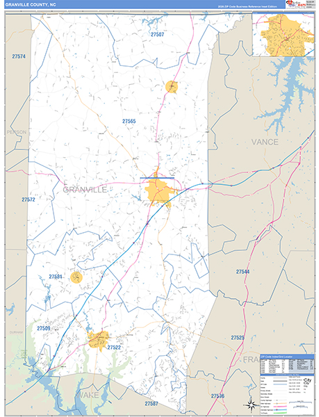 Granville County, NC Zip Code Wall Map