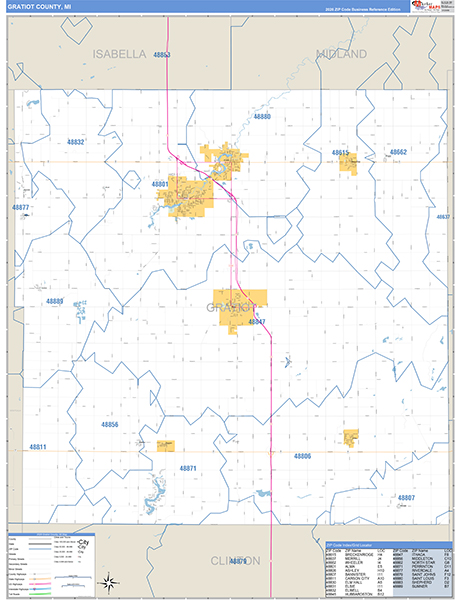 Gratiot County, MI Zip Code Map