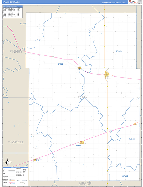 Gray County, KS Zip Code Wall Map