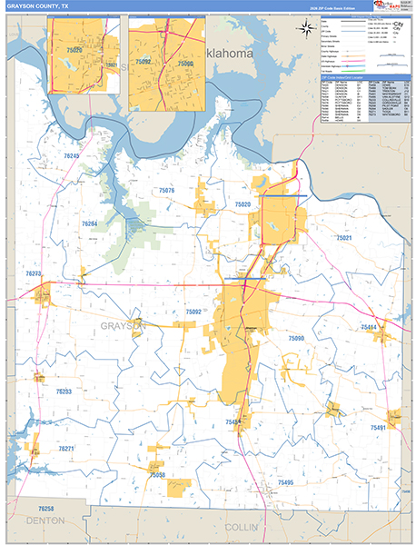 Grayson County, TX Zip Code Map