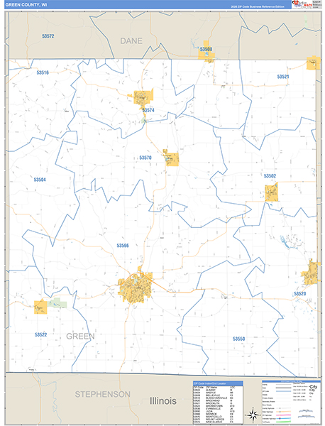 Green County, WI Carrier Route Wall Map