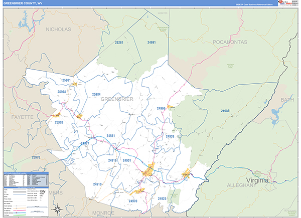 Greenbrier County, WV Zip Code Map