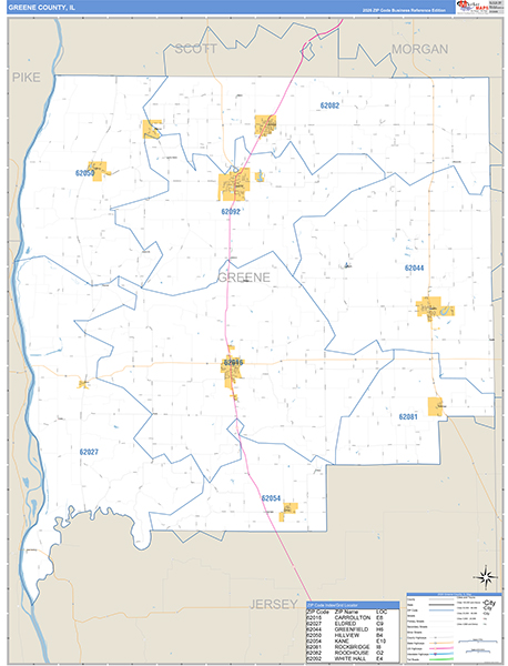 Greene County, IL Zip Code Map