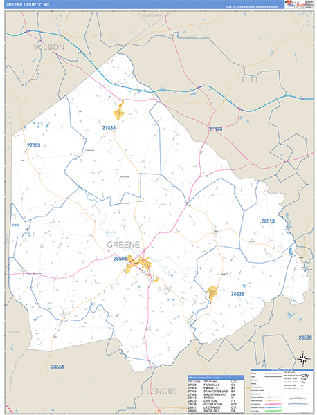 Greene County, NC Zip Code Wall Map