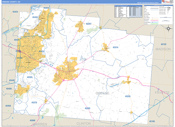 Greene County, OH Zip Code Map