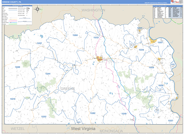 Greene County, PA Wall Map Basic Style