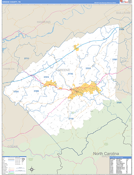 Greene County, TN Zip Code Map
