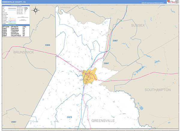 Greensville County, VA Zip Code Map