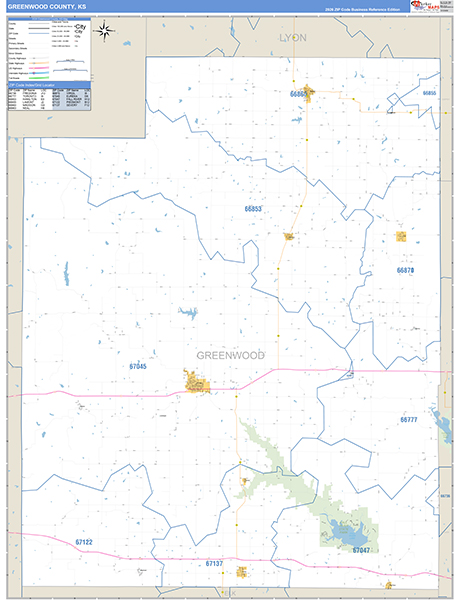 Greenwood County, KS Zip Code Wall Map