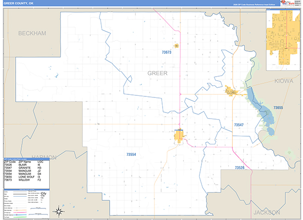 Greer County, OK Carrier Route Wall Map