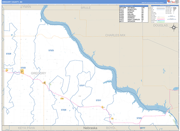 Gregory County, SD Zip Code Map