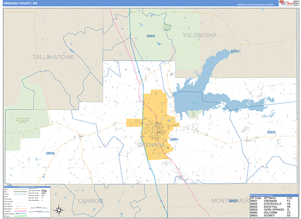 Grenada County, MS Zip Code Map