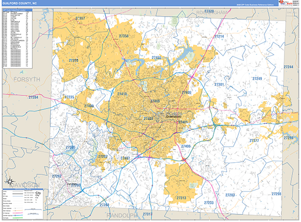 Guilford County, NC Zip Code Map