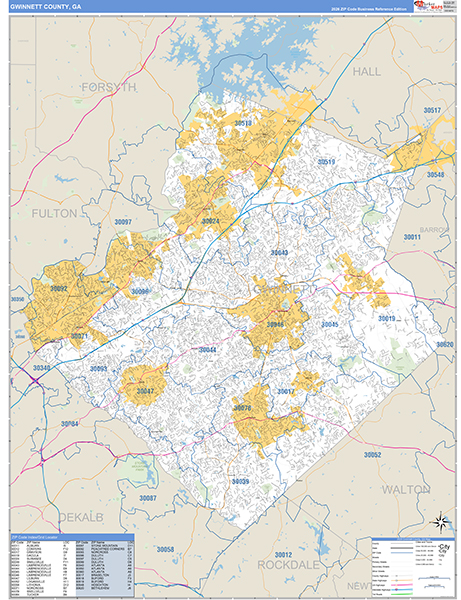 Gwinnett County Wall Map Basic Style