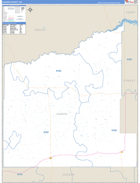 Haakon County, SD Zip Code Map
