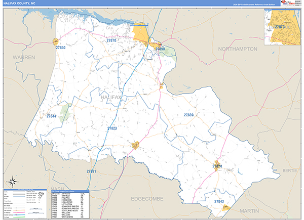 Halifax County, NC Zip Code Wall Map