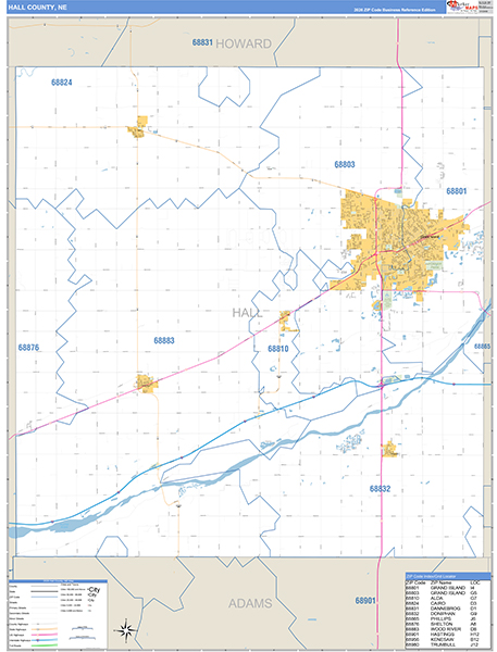 Hall County, NE Zip Code Map