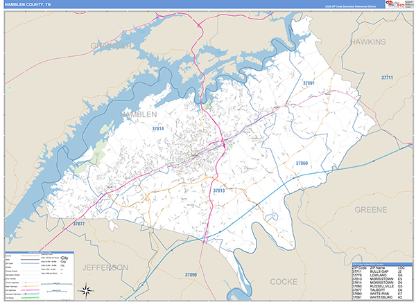 Hamblen County, TN Zip Code Map