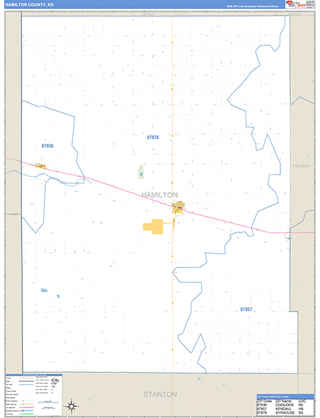 Hamilton County, KS Zip Code Wall Map