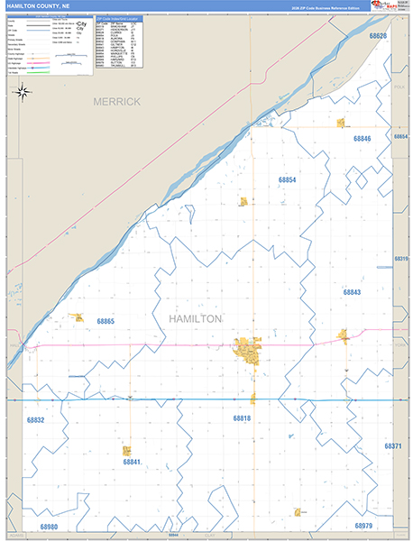 Hamilton County, NE Zip Code Wall Map