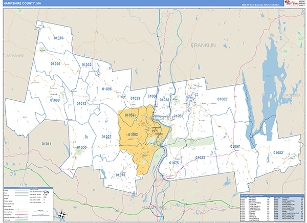 Hampshire County, MA Wall Map Basic Style