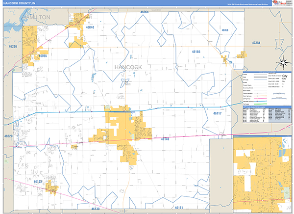 Hancock County, IN Zip Code Map